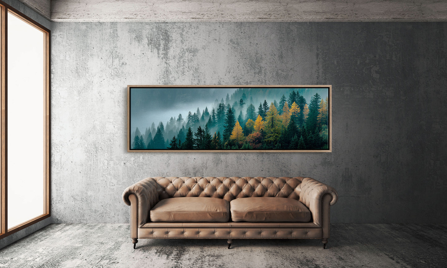 Golden Pines In Morning Mist