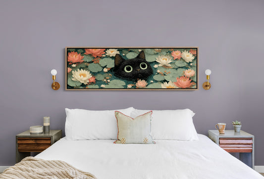 Midnight Cat Among Lotus Blossoms