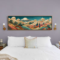 Golden Mount Fuji Over Patterned Hills