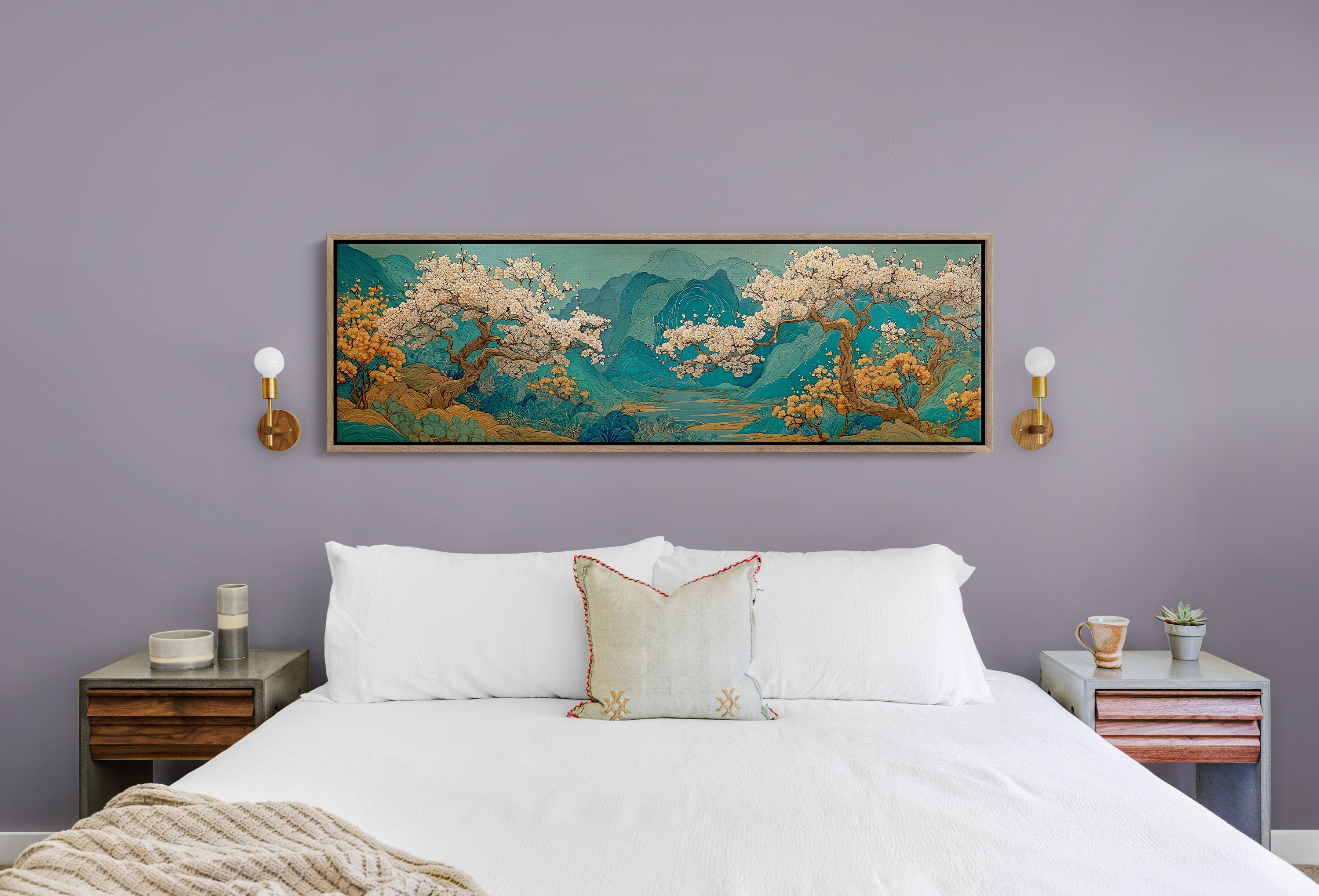 Cherry Blossoms Over Tranquil Mountain Lake