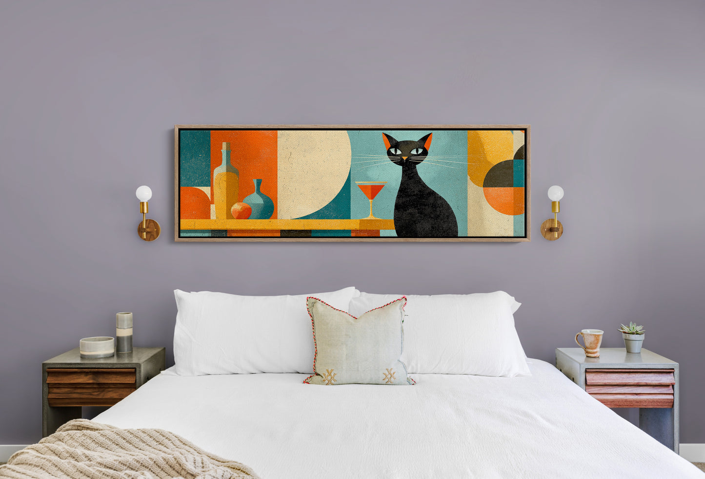 Mid Century Black Cat and Cocktail
