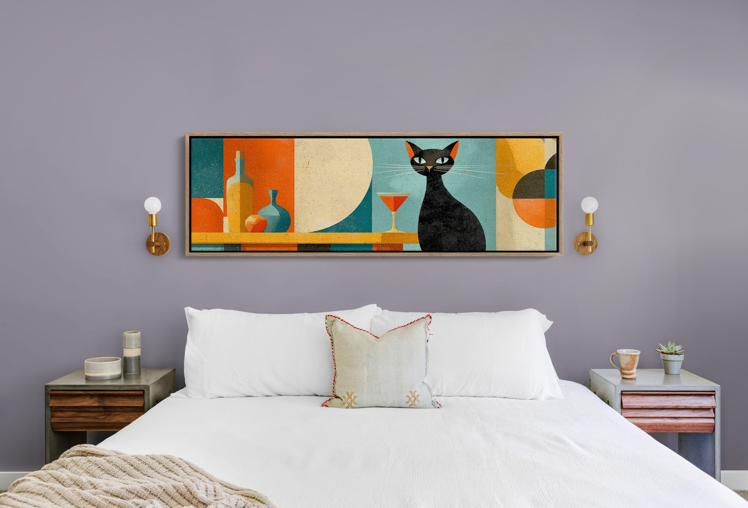Mid Century Black Cat and Cocktail