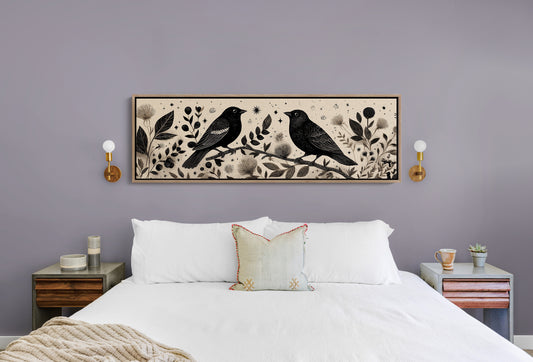Midnight Birds Among Wildflowers