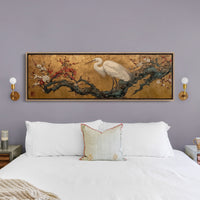 Egret Among Crimson Plum Blossoms