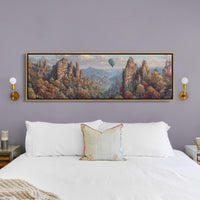 Hot Air Balloon Over Autumn Cliffs
