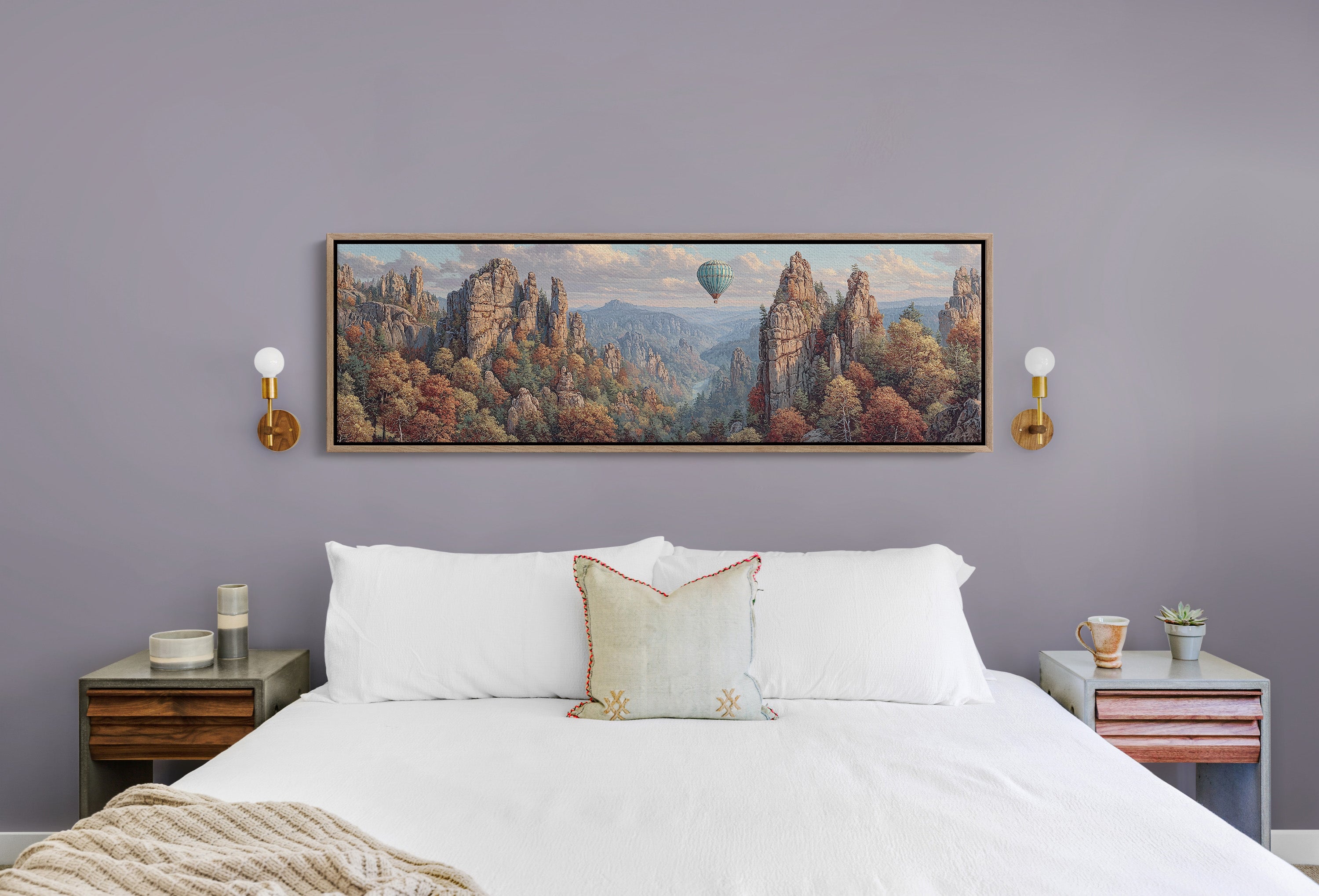 Hot Air Balloon Over Autumn Cliffs