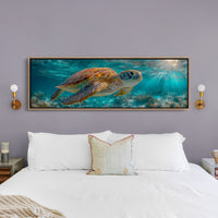 Sea Turtle Swimming In Sunlit Ocean