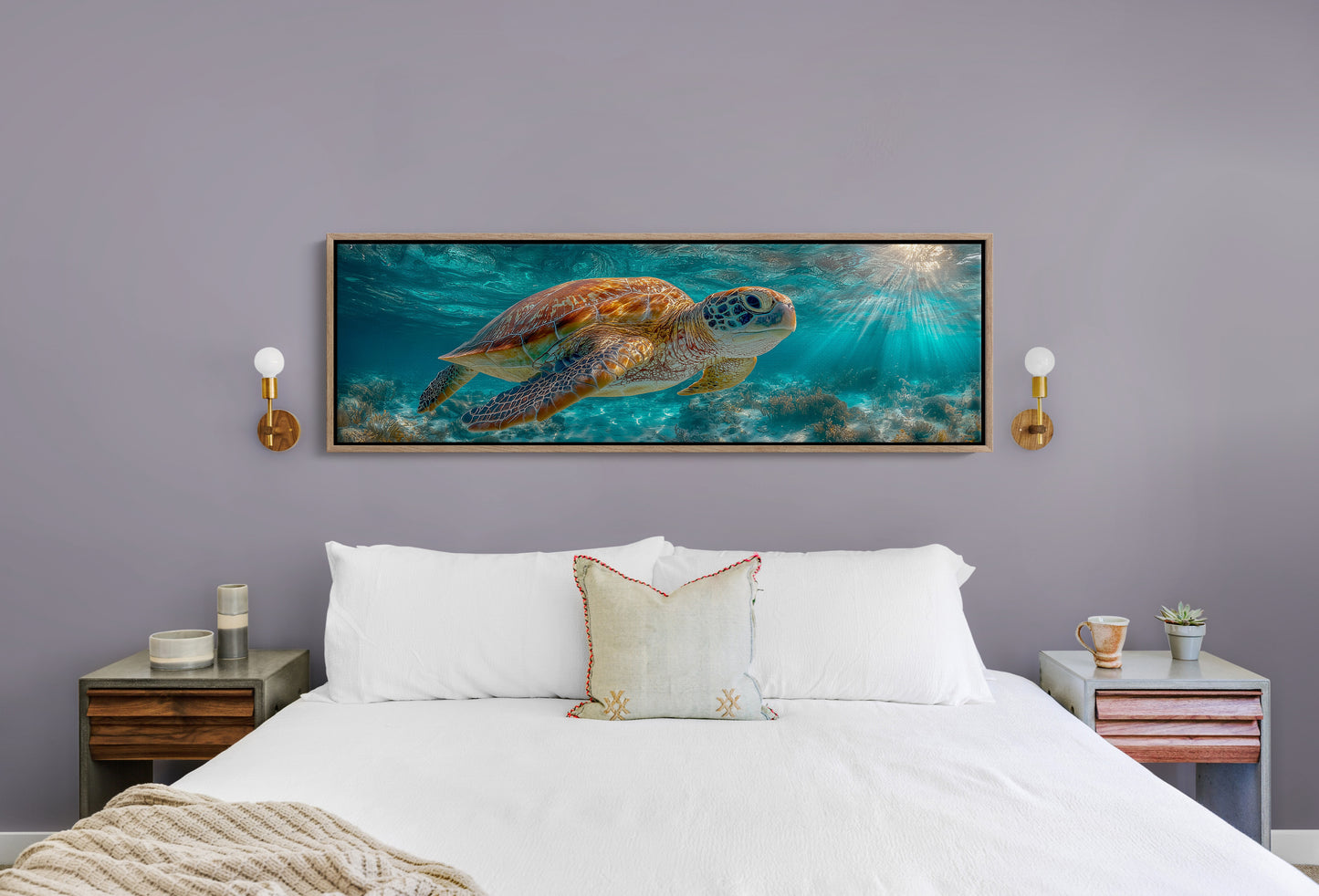 Sea Turtle Swimming In Sunlit Ocean