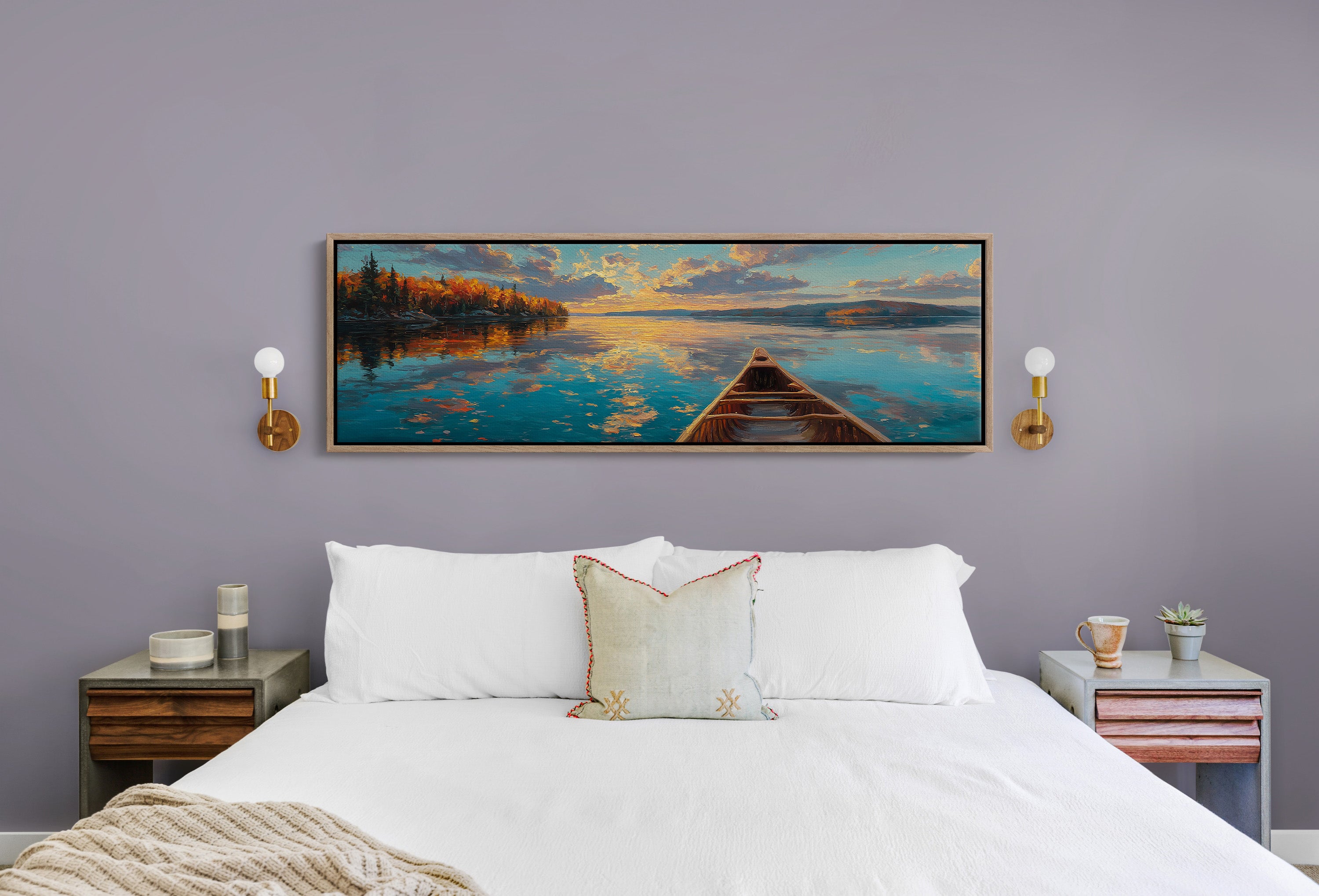 Canoe Drifting Across A Golden Lake