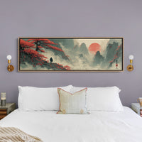 Red Sun Over Misty Mountain Peaks