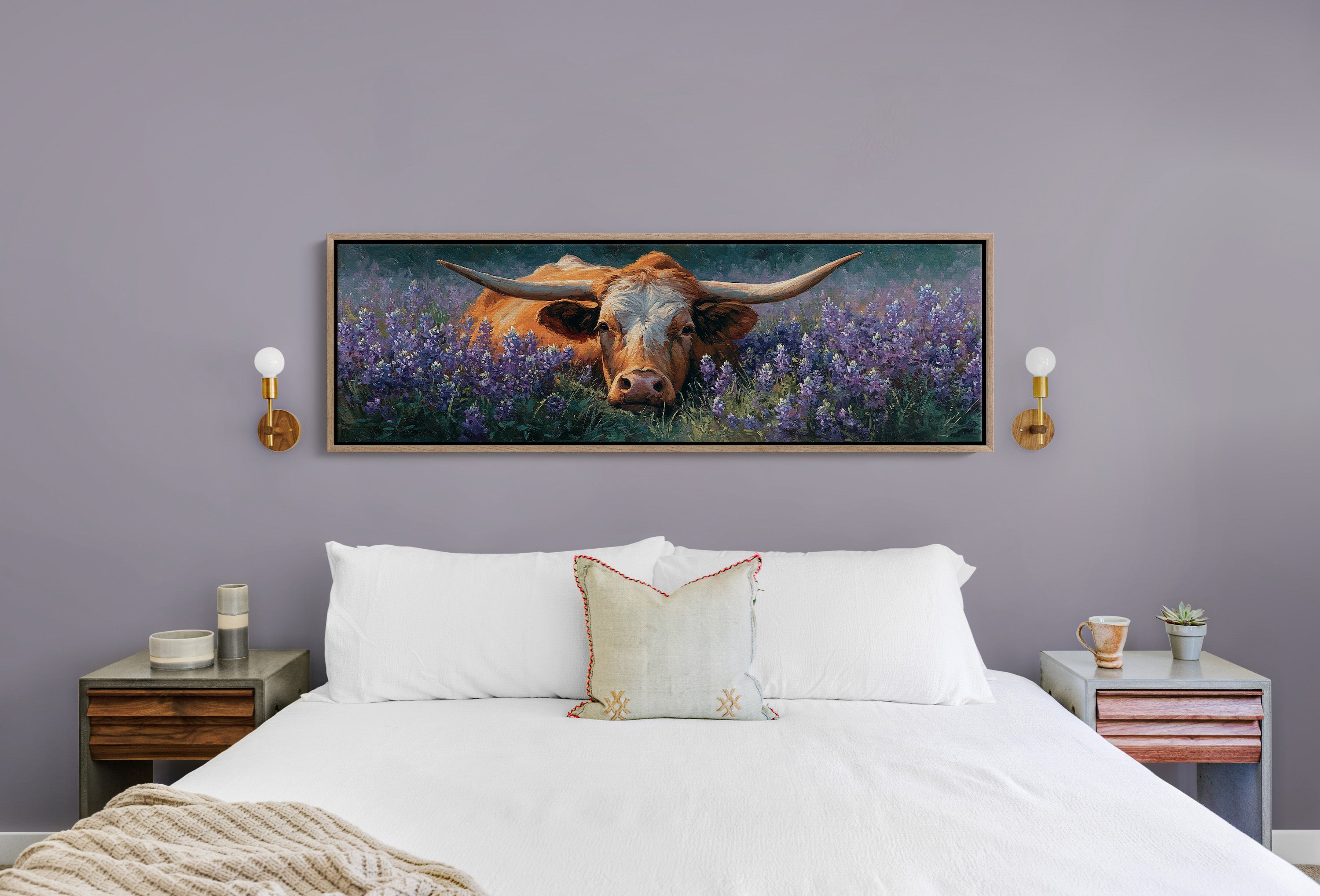 Texas Longhorn Resting in Bluebonnet Meadow