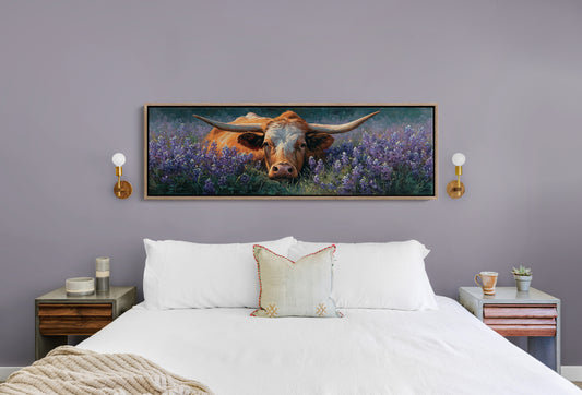 Texas Longhorn Resting in Bluebonnet Meadow