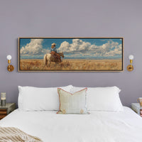 Cowgirl on Horse Overlooking Wide Western Prairie