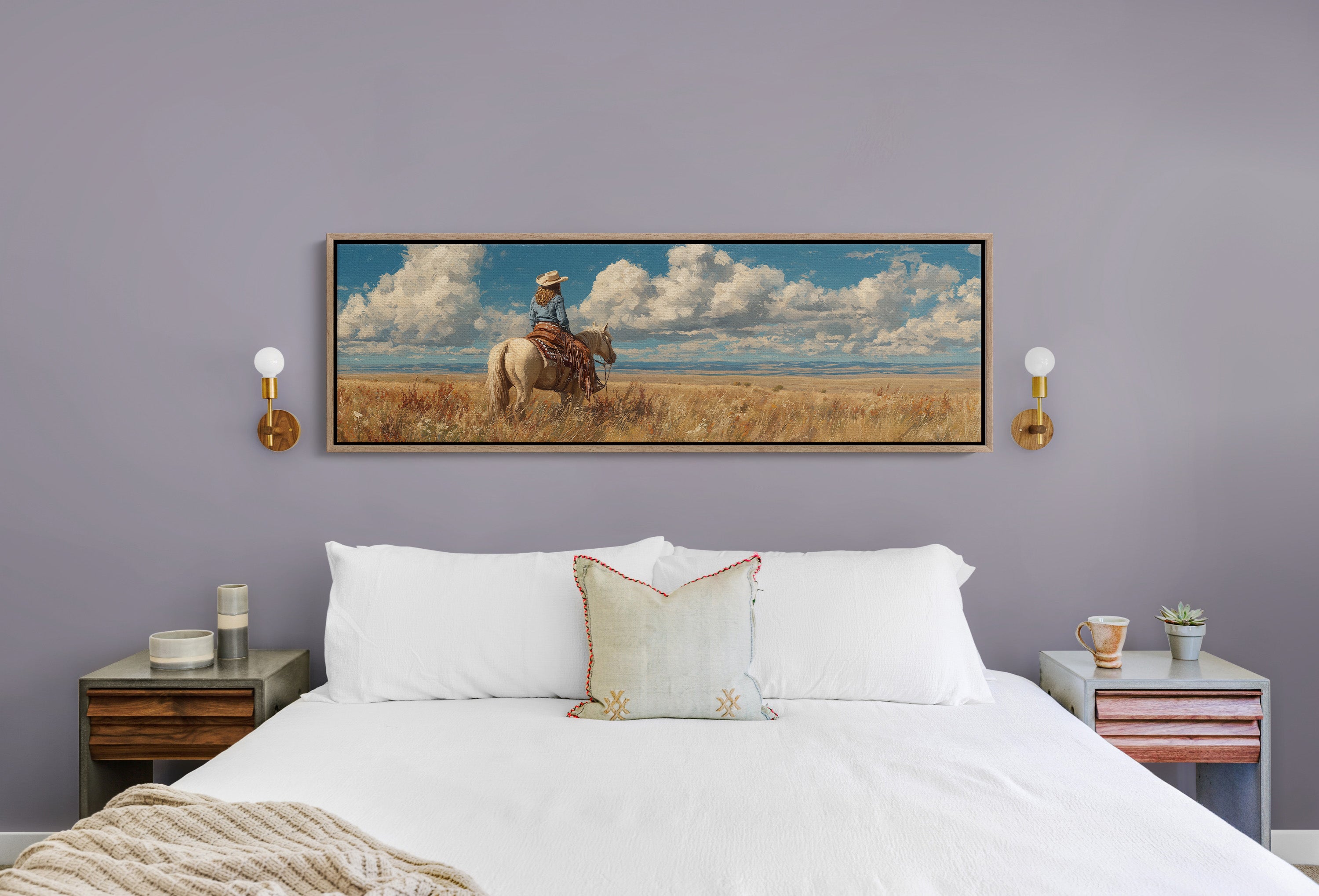 Cowgirl on Horse Overlooking Wide Western Prairie