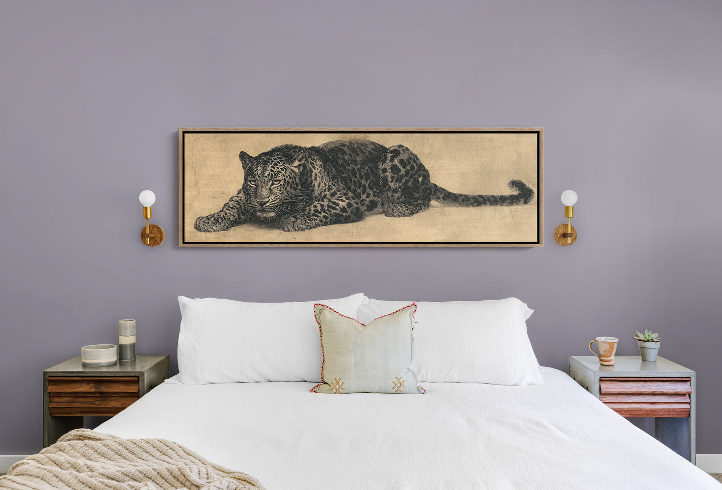 Vintage Leopard Illustration on Aged Paper Background