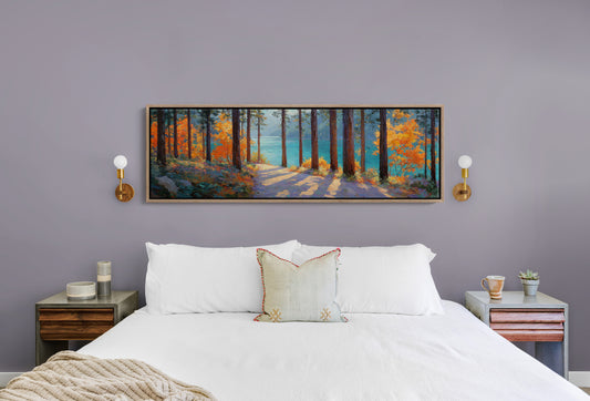 Autumn Forest Path Overlooking Turquoise Lake