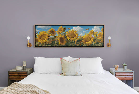 Sunflowers Beneath a Carved Sky