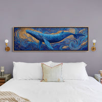 Majestic Blue Whale in Golden Ocean Swirl