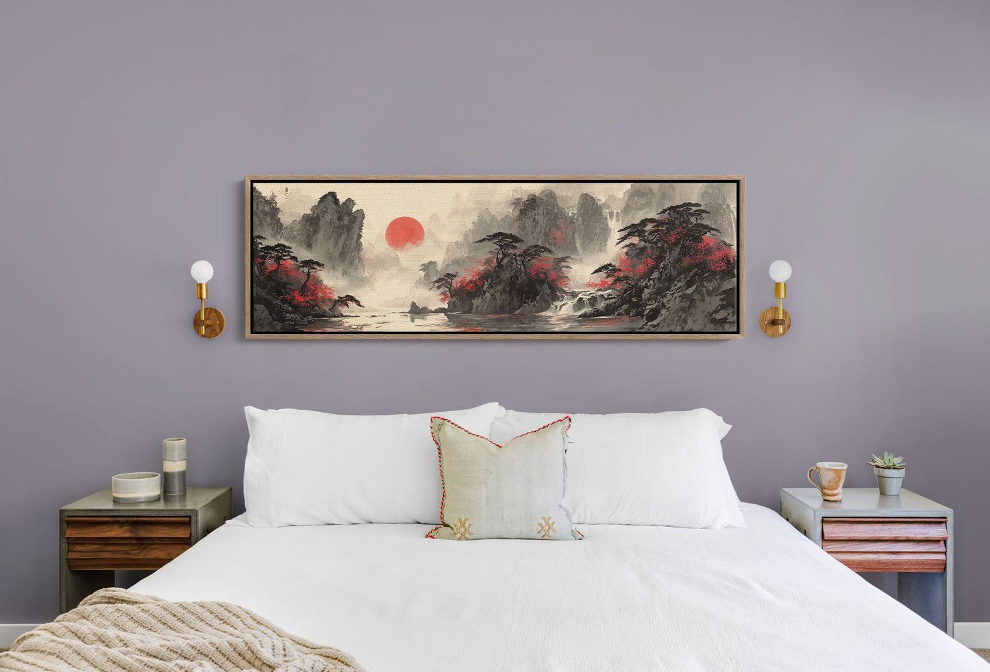 Crimson Trees Beneath a Rising Sun