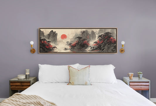 Crimson Trees Beneath a Rising Sun