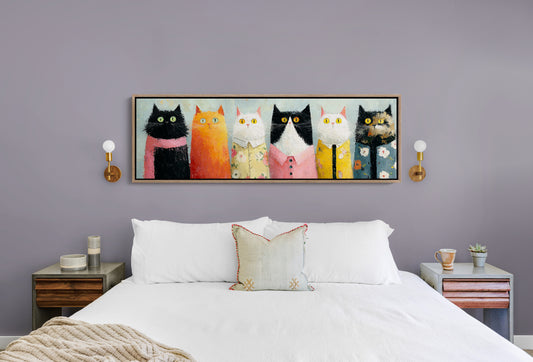 Dressed-Up Cats in a Row