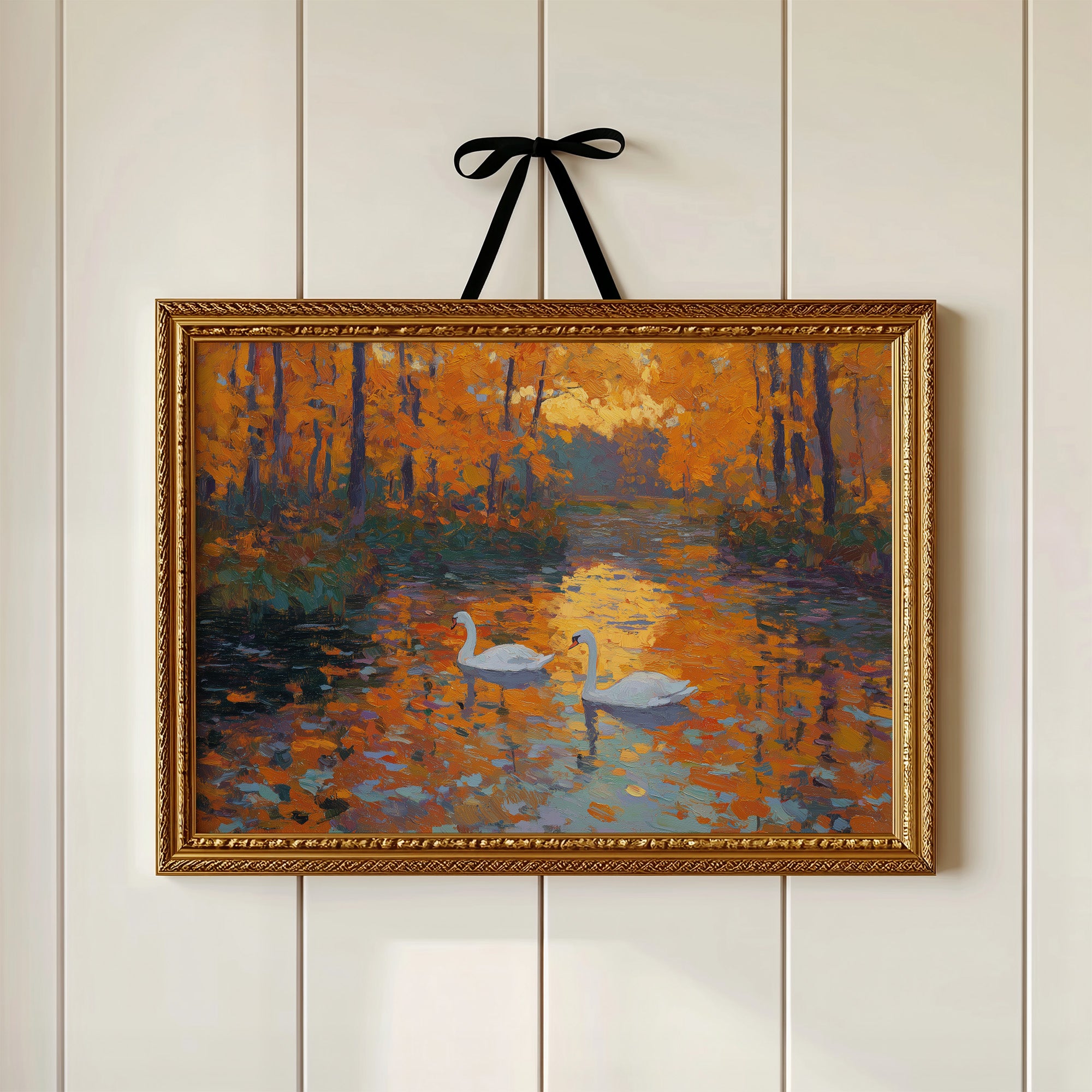 Swans Beneath the Amber Canopy