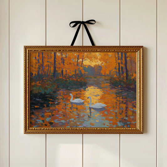 Swans Beneath the Amber Canopy