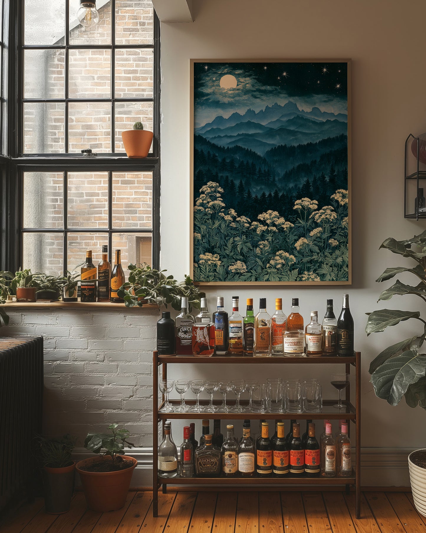 Moonlit Mountains Meet Wildflowers