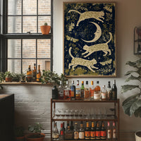 Cats Leaping Around Crescent Moon