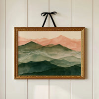 Coral Dawn Over Green Ridges