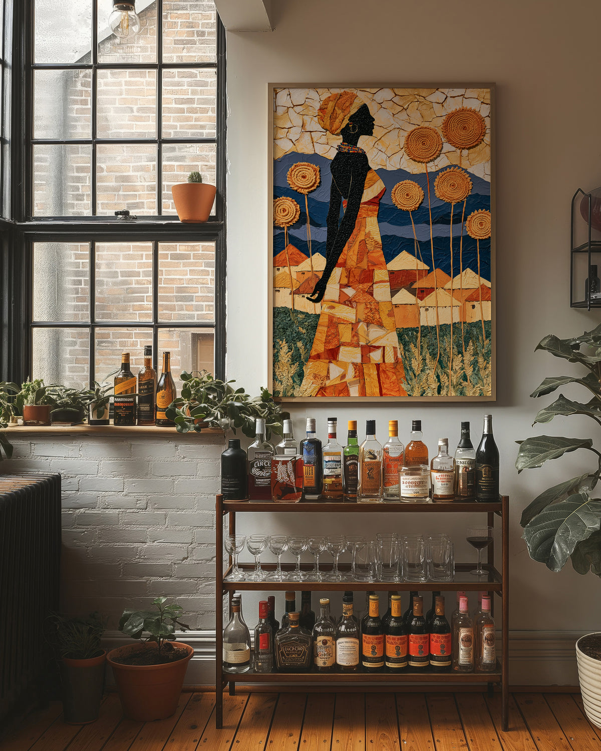 African Village Textile Collage