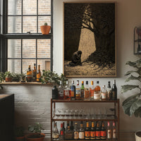 Kneeling Figure Beneath Olive Tree