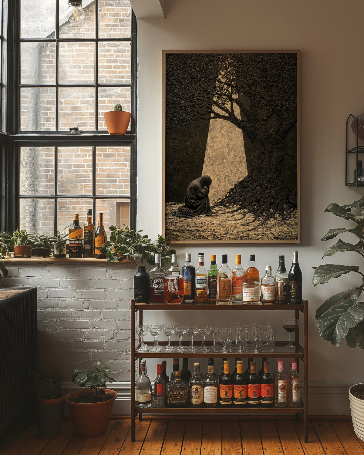 Kneeling Figure Beneath Olive Tree