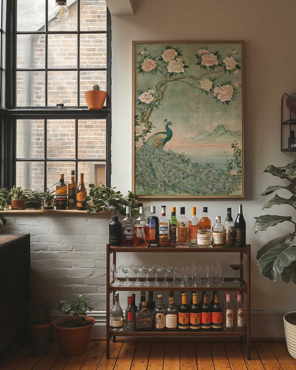 Peacock Peony Chinoiserie Mural