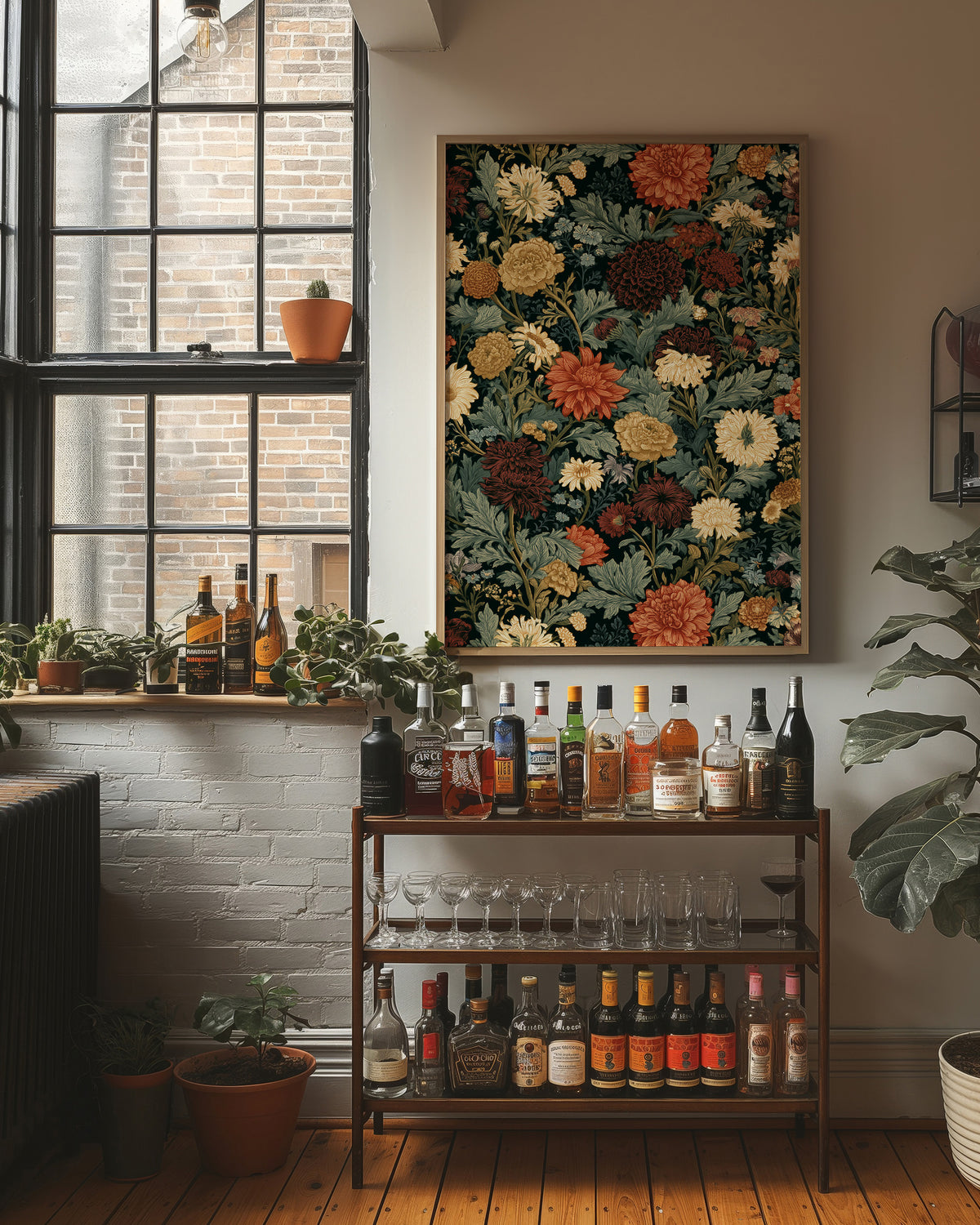 Midnight Chrysanthemum Floral Pattern