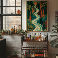 Winding River Retro Forest Print