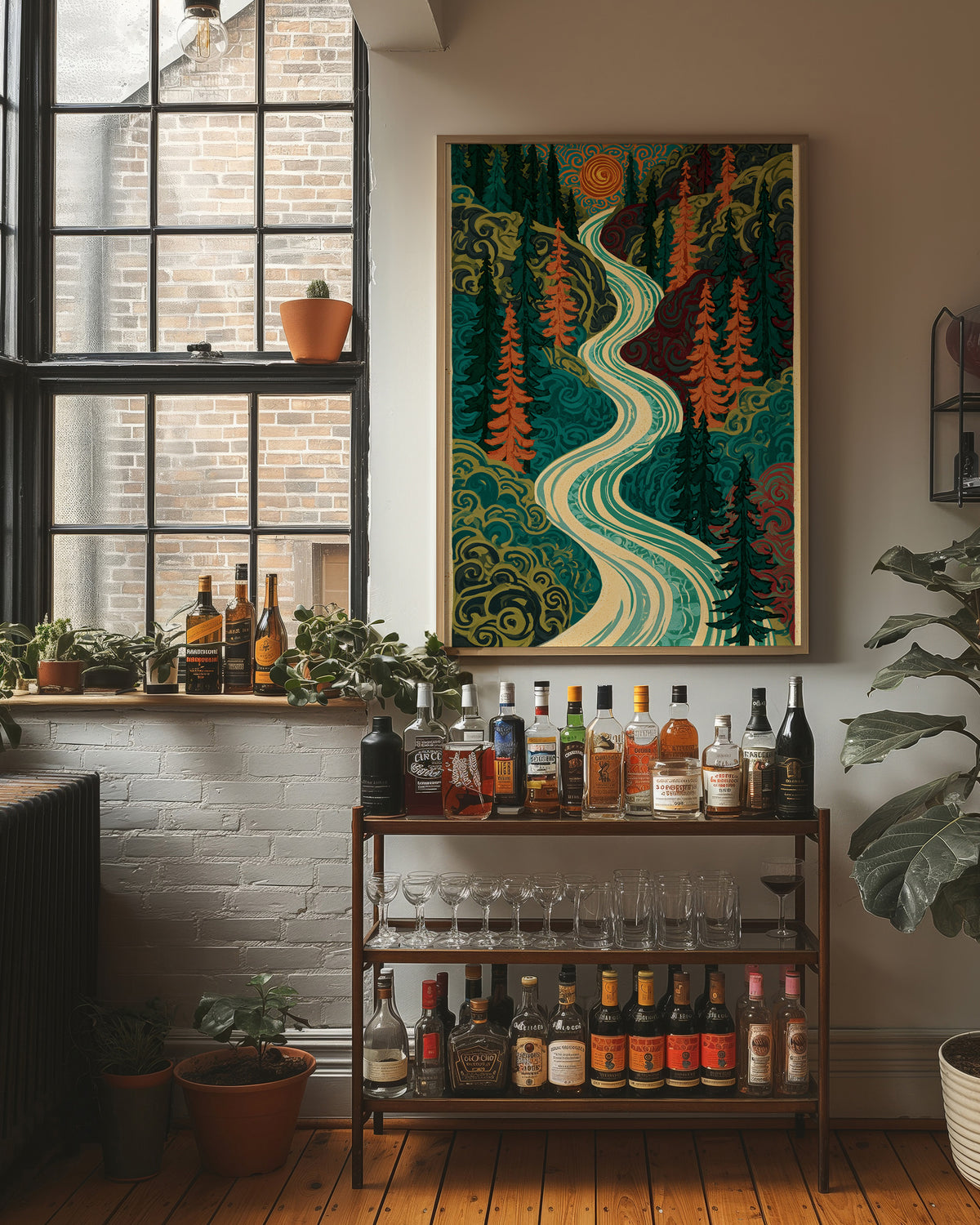 Winding River Retro Forest Print
