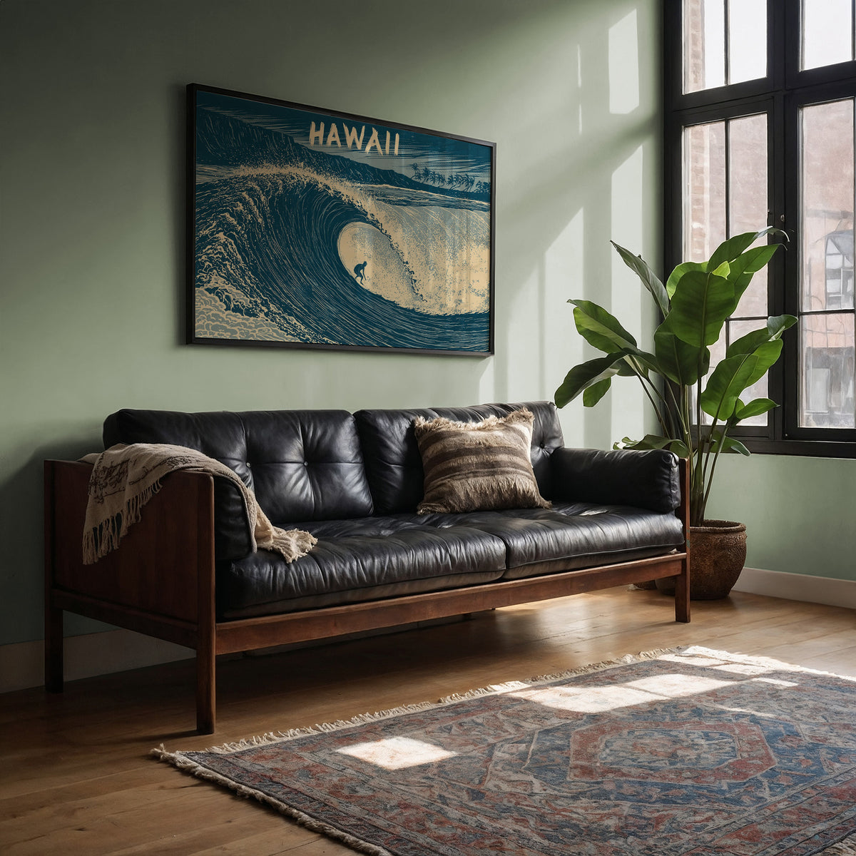 Hawaii Barrel Wave Woodcut