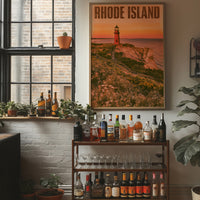 Red Lighthouse Cliffside Sunset