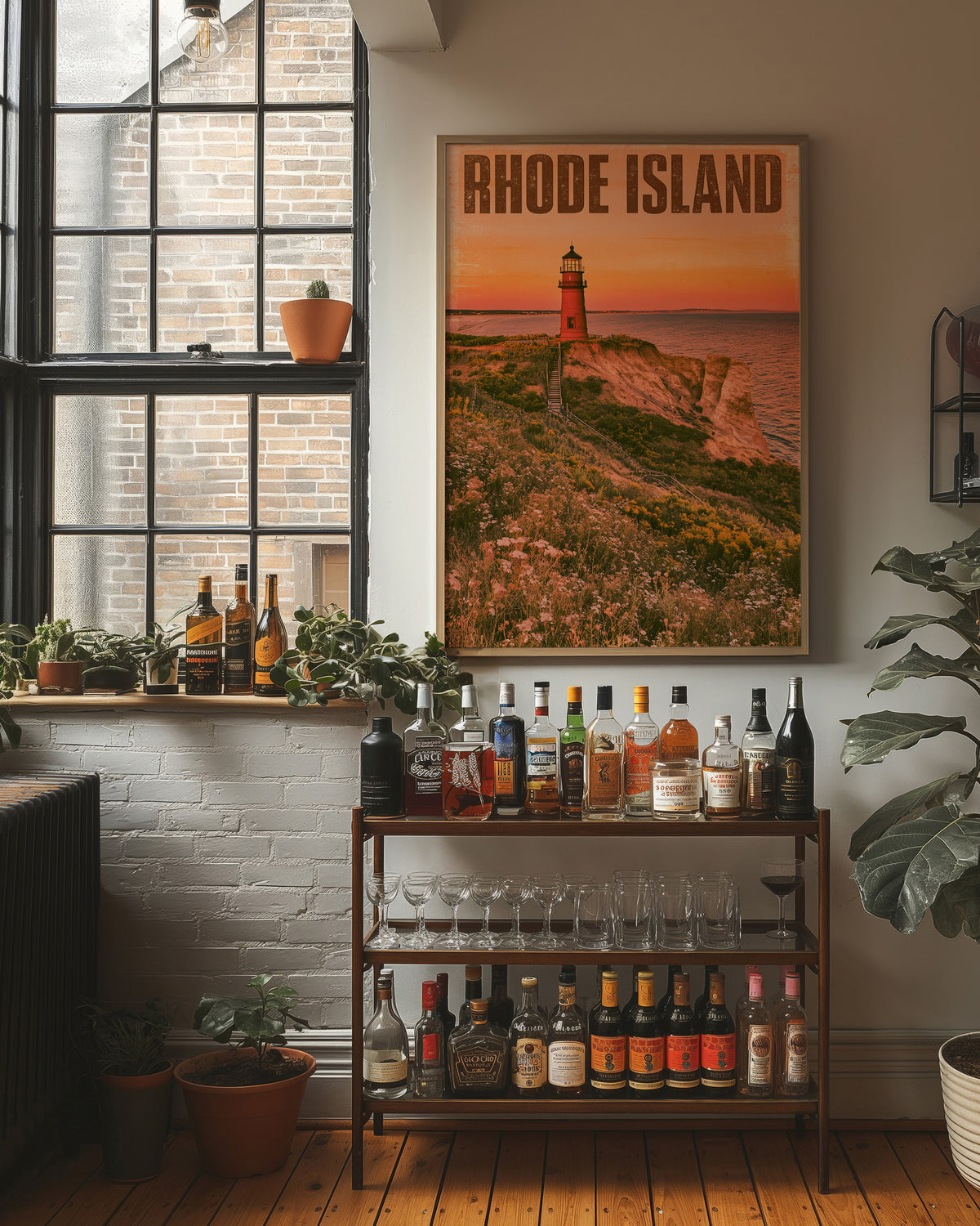 Red Lighthouse Cliffside Sunset