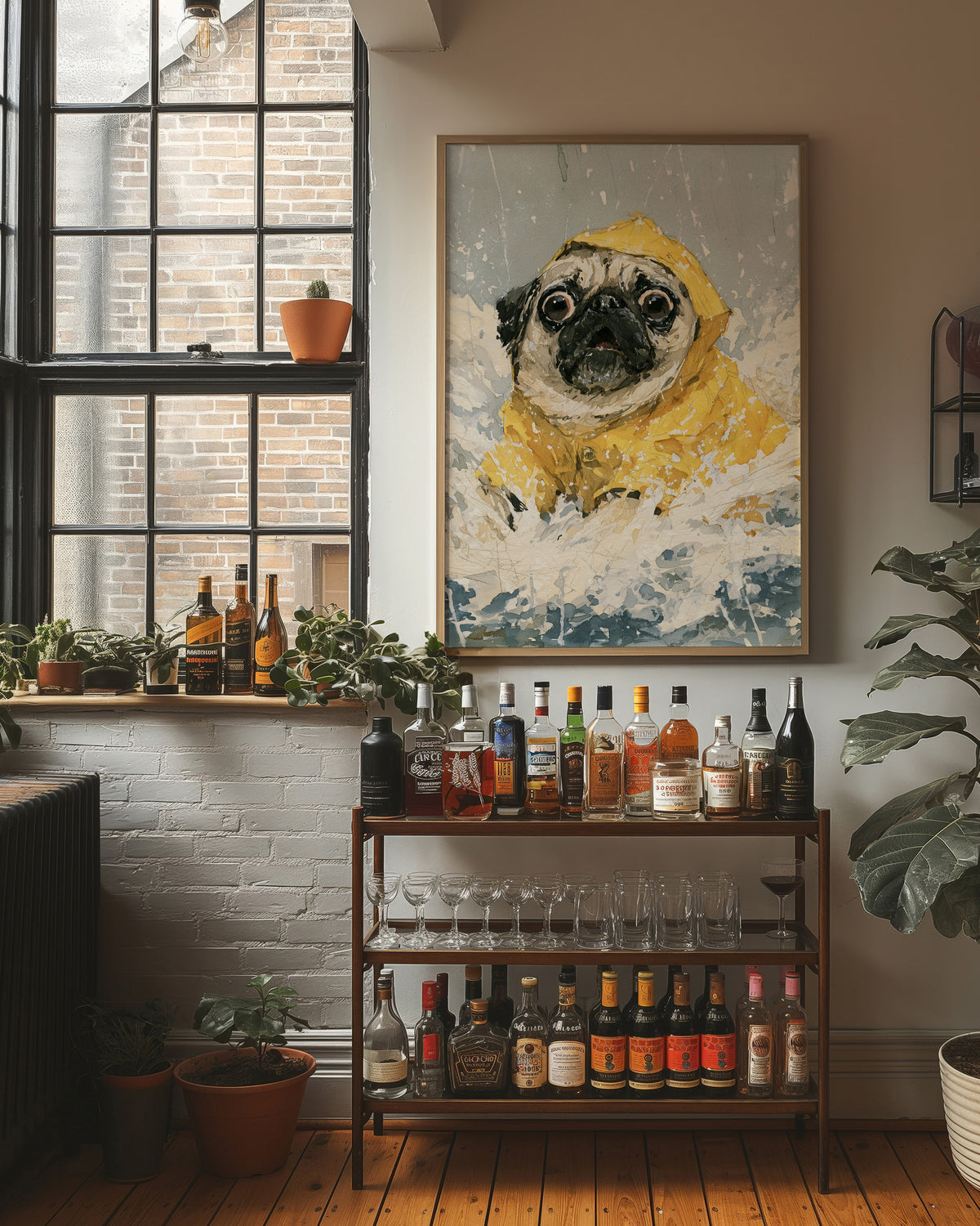 Pug Yellow Raincoat Portrait