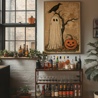 Ghost, Crow, and One Grinning Pumpkin