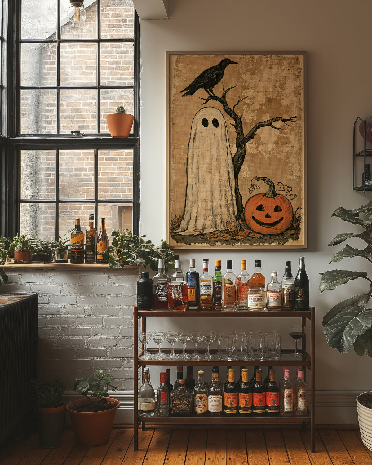 Ghost, Crow, and One Grinning Pumpkin