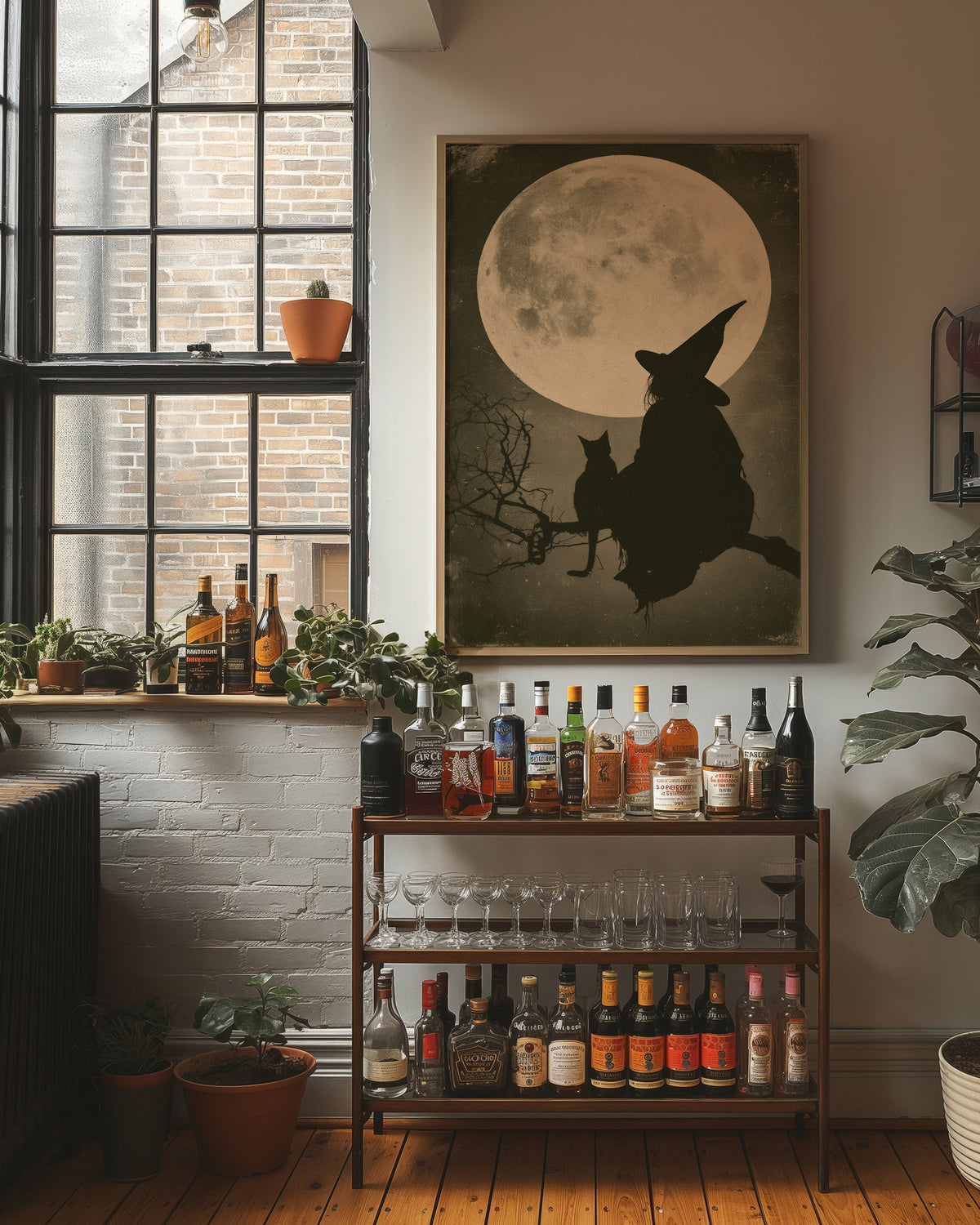 Witch and Cat, Full Moon Silhouette