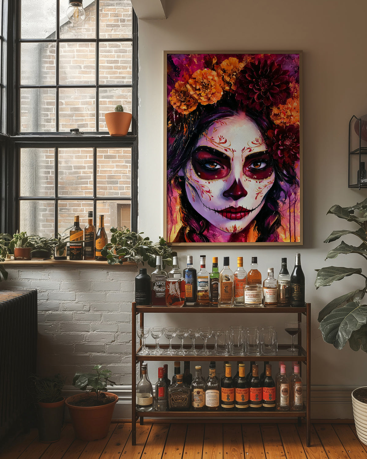 Sugar Skull in Marigold and Magenta
