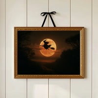 Witch Flying Across Full Moon