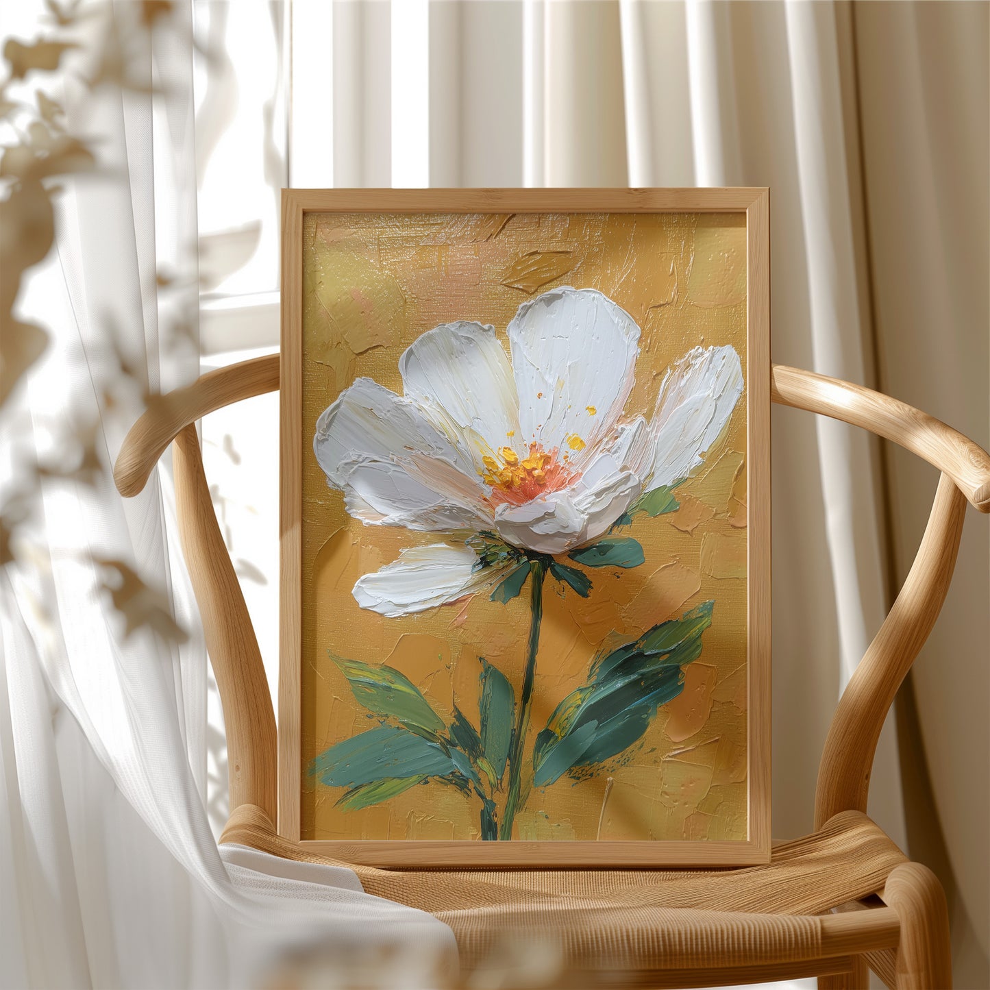 One White Bloom on Gold