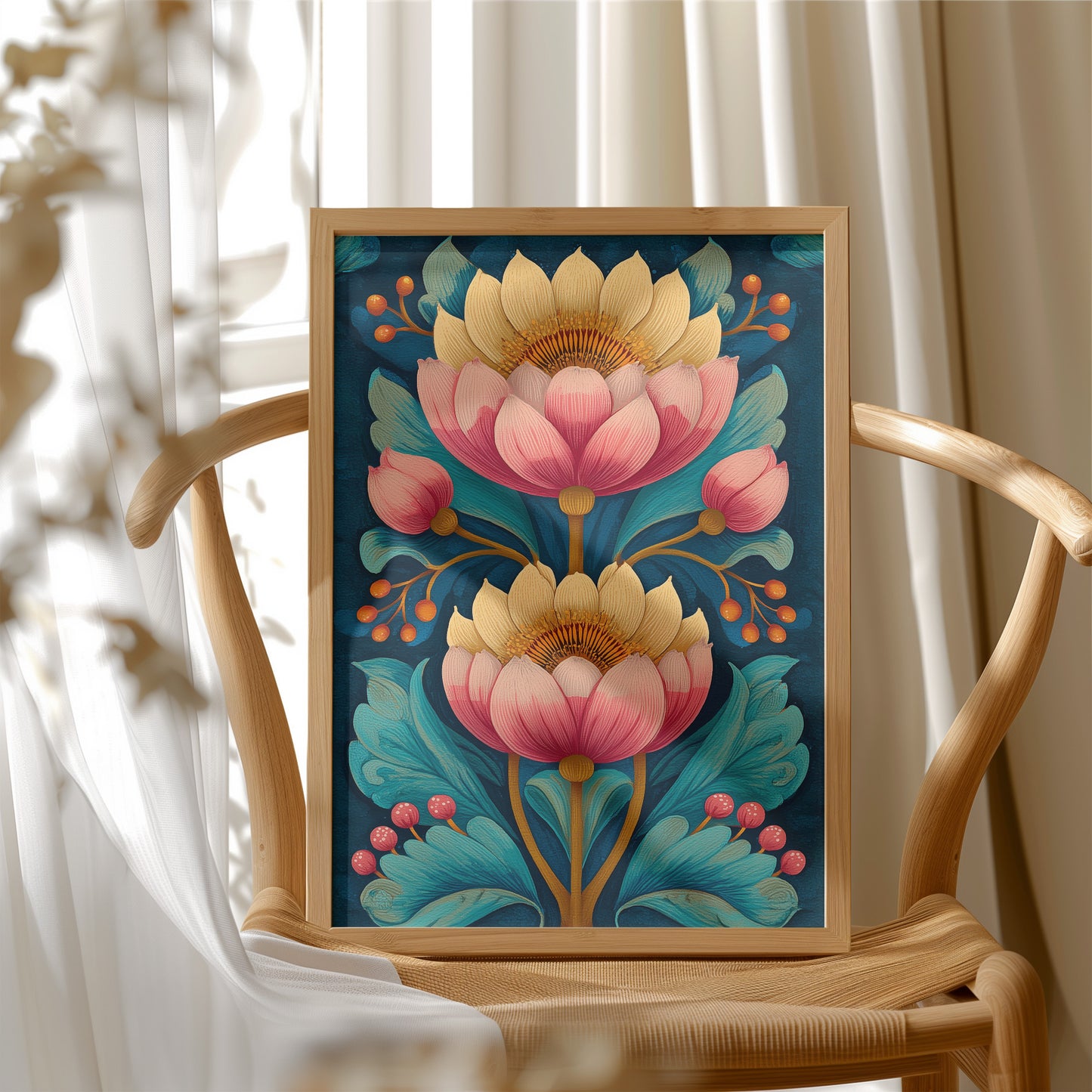 Folk Blooms on Deep Blue