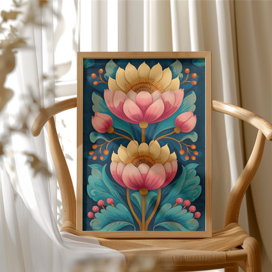 Folk Blooms on Deep Blue