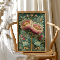 Two Peonies, One Gilded Stem